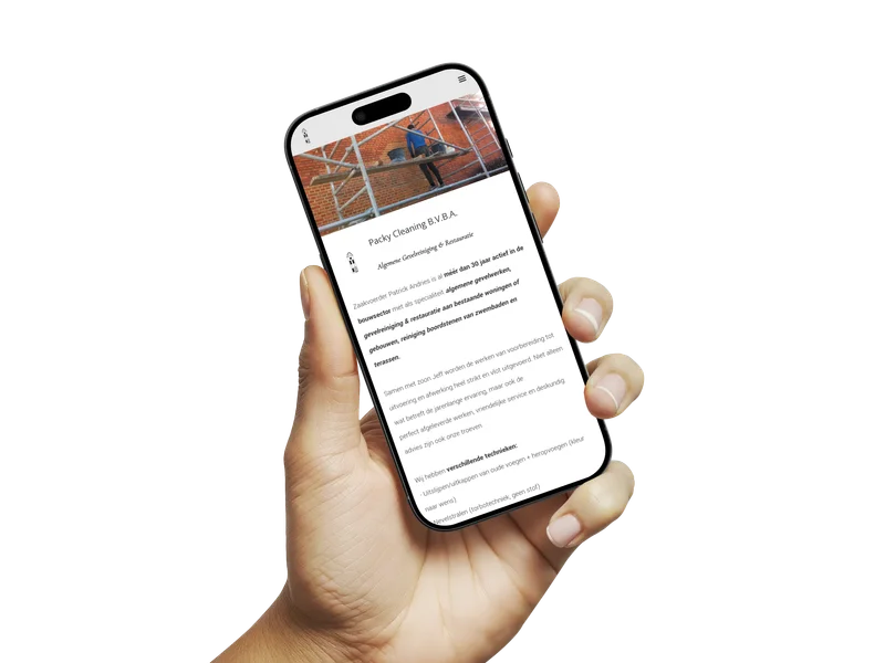 Phone mock-up for packy-cleaning.be website